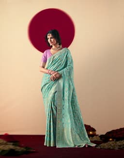 Sea Green Viscose Saree for Wedding & Festive Wear