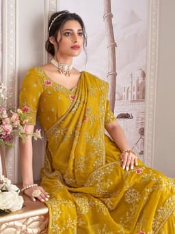 Mustard Tissue Zari Bridal Saree