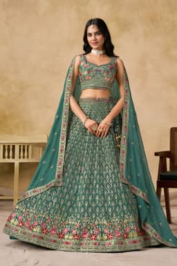 Teal Green Embroidered Lehenga Choli