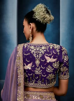 Lavender Fancy Saree with Purple Embroidered Designer Blouse