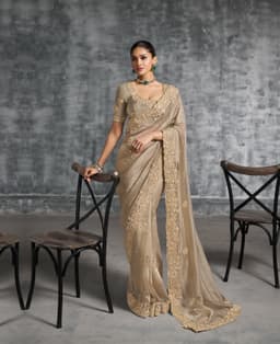 Champagne Gold Designer Tissue Saree | Wedding Saree Collection