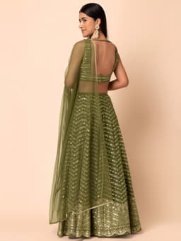 Olive Green Engagement Georgette Designer Lehenga Choli