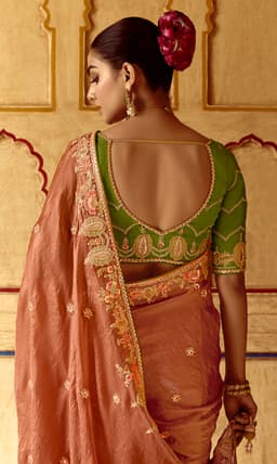 Peach Bridal Reception Designer Saree