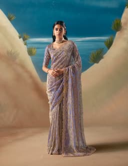 Lavender Party Wear Satin Organza Saree
