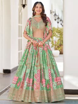 Mint Green Bridesmaid Lehenga with Cape Sleeves