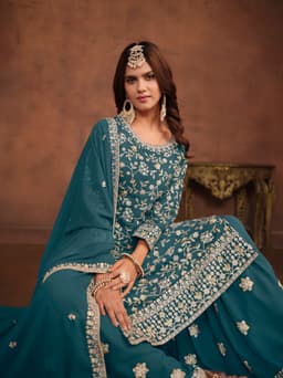Teal Blue Georgette Palazzo Suit