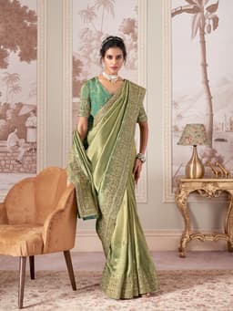 Pista Green Jacquard Silk Saree