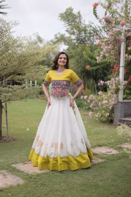 Ivory & Mustard Gamthi Lehenga with Lotus Gota