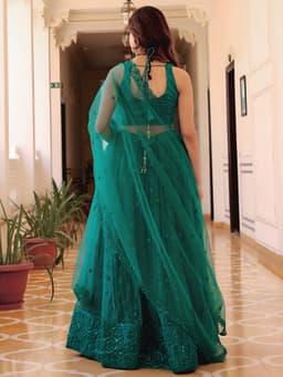 Teal Green Soft Net Thread Sequins Bridal Lehenga