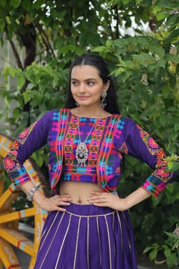 Purple Kutchi Gamthi Lehenga for Festive Garba Nights