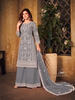Grey Designer Palazzo Suit