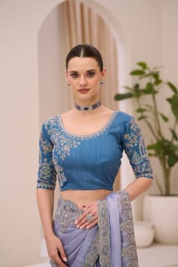 Ice Blue Designer Saree with Embroidered Blouse