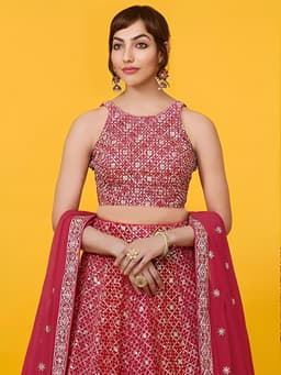 Ruby Red Bridal Reception Georgette Lehenga Choli