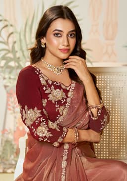 Rosewood Brown Designer Organza Saree