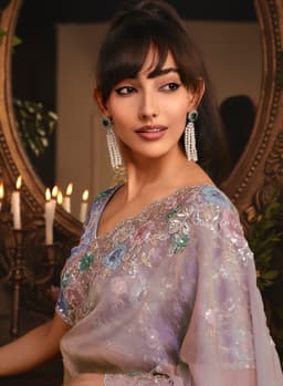 Lilac Grey Tissue Saree with Pastel Embroidery