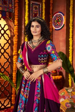 Purple Viscose Cotton Navratri Lehenga Choli for Garba