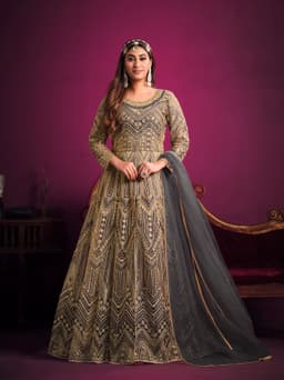 Elegant anarkali suit party wear with heavy embroidery with dupatta