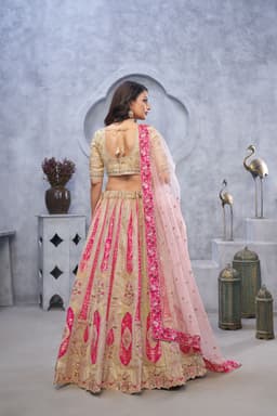 Champagne Pink Banarasi Silk Bridal Wedding Lehenga