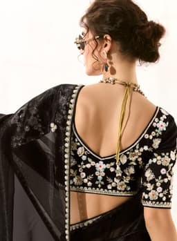 Luxury Black Organza Heavy Work Party Wear Saree