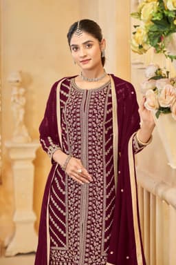 Wine Faux Georgette Sharara Suit