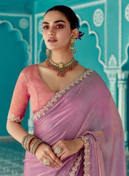 Lavender Organza Designer Saree with Zari Embroidery Border