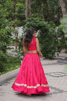 Hot Pink Gamthi Lehenga with Mirror Work for Navratri Garba