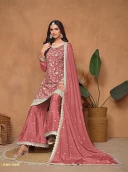 Dusty Rose Chinon Palazzo Suit