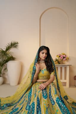 Yellow Peacock Bridal Haldi Wear Lehenga
