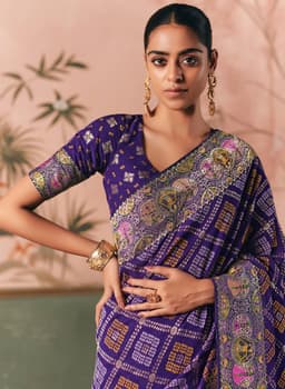 Royal Blue Bandhej Wedding Wear Saree