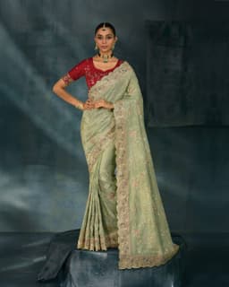 Pista Banarasi Jari Designer Bridal Saree