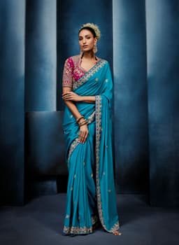 Turquoise Blue Fancy Saree with Embroidered Designer Blouse