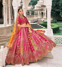 Hot Pink Designer Silk Bridal Lehenga Choli
