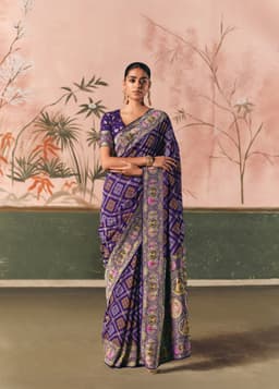 Royal Blue Bandhej Wedding Wear Saree
