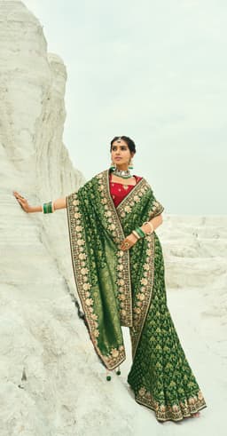 Green Georgette Bridal Bandhej Saree