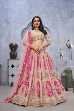 Champagne Pink Banarasi Silk Bridal Wedding Lehenga
