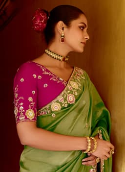 Olive Mehendi Floral Work Saree
