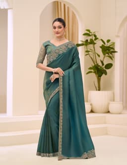 Teal Sunshine Tissue Embroidered Party Saree