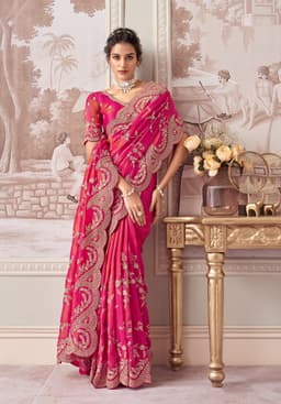 Rani Tissue Zari Bridal Wear Saree
