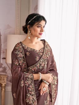 Chocolate Brown Bridal wear Raina Silk Saree