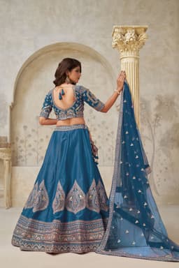 Teal Blue Silk Bridal Lehenga with Zari Work