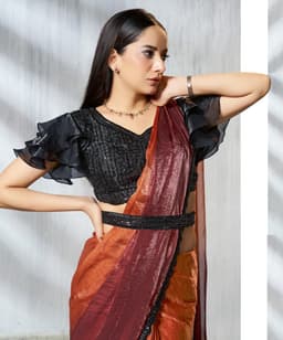 Rust Dual Tone Ready to Wear Satin Saree