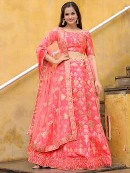 Peach Silk Bridesmaid Lehenga Choli