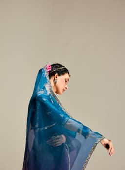 Royal Teal Organza Saree for Wedding & Party