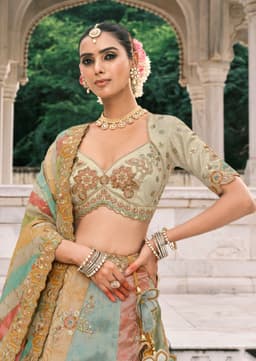 Green Floral Designer Silk Bridal Lehenga Choli | Indian Bride Lehenga For Wedding