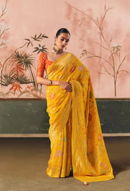Yellow Festive Wear Georgette Saree