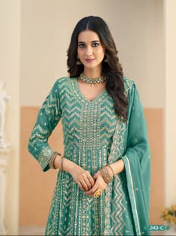 Stylish anarkali suit party wear with heavy embroidery, full sleeves, and premium traditional Indian fashion design