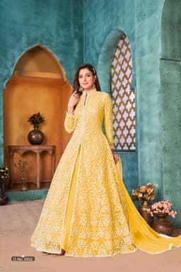 Yellow Net Anarkali Suit