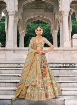 Green Floral Designer Silk Bridal Lehenga Choli | Indian Bride Lehenga For Wedding