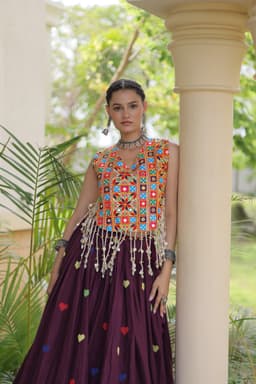 Wine Heart Lehenga | Kutchi Top for Garba