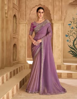 Lavender Tissue Georgette Embroidered Wedding Saree